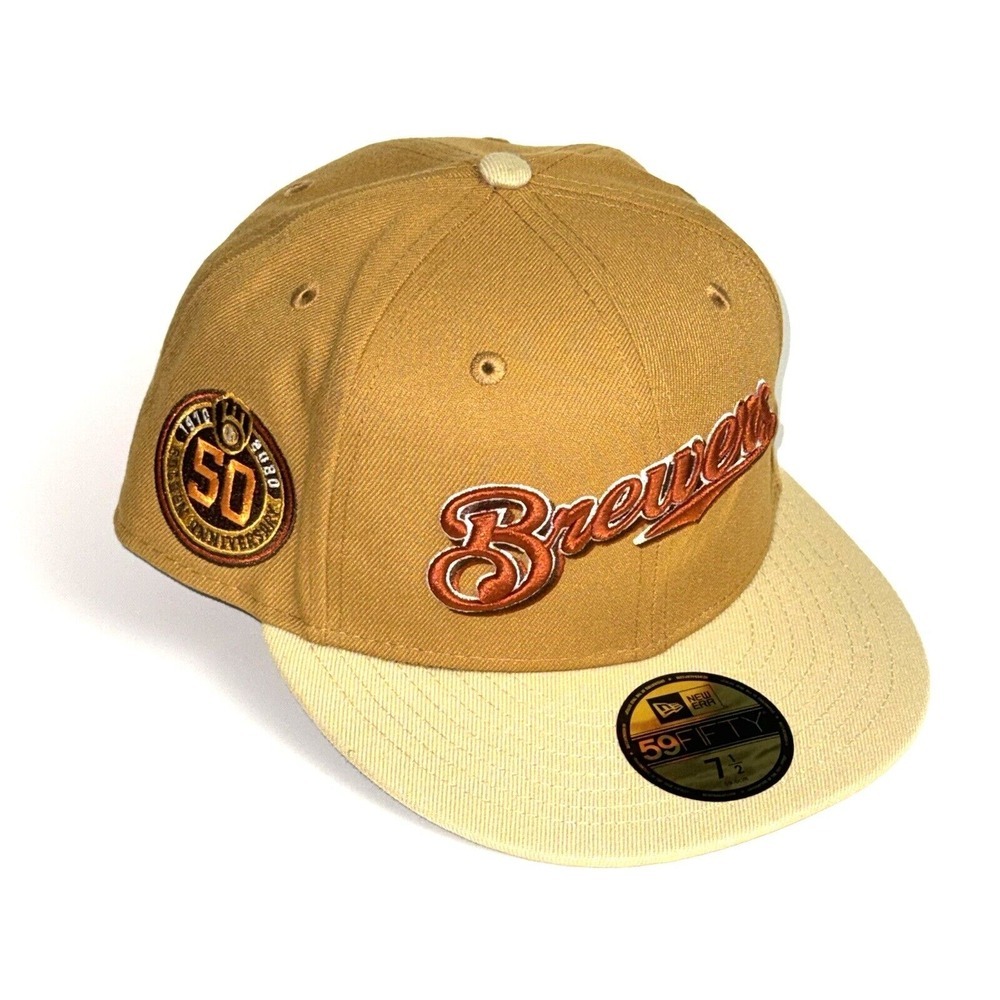 New Era Milwaukee Brewers  50th Anniversary Patch Panama 5950 Hat Golden 7 1/2